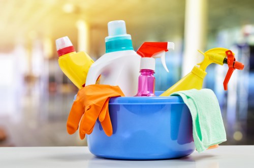 Office cleaning team working in a modern London workspace