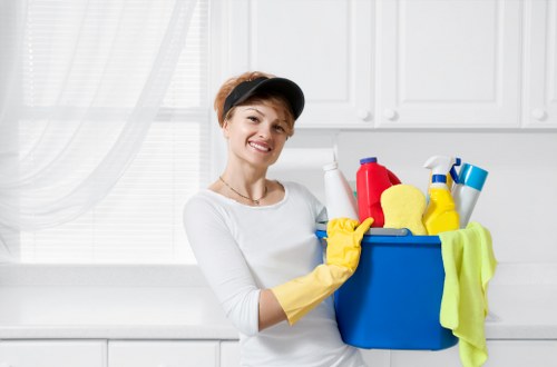 Professional cleaning team working in a London apartment
