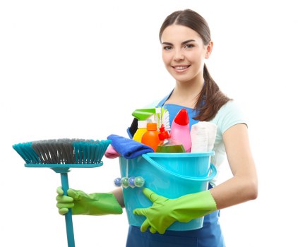 Cleaner reviewing a domestic cleaning checklist during a home visit